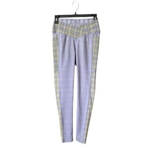 Free People FP Movement Leggings Womens Size S Lilac Green Plaid Athleisure Yoga